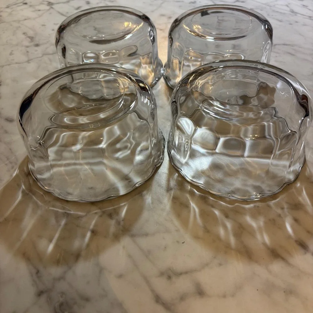 Vintage Scalloped Clear Glass Custard Cups Dessert Bowls Set of 4 Optic Design